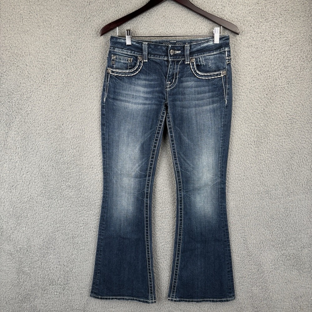Miss Me Jeans Women 28 (Fits 30x31) Flare Low Rise Flap Pocket Embellished Bling